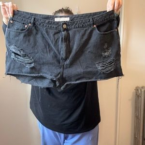 ASOS curve distressed black denim shorts
